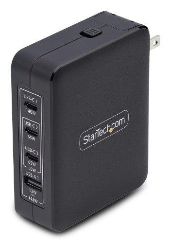 StarTech.com 140W USB-C Wall Charger, 3x USB-C/1x USB-A, PD 3.1 International GaN Power Adapter for MacBook/Dell XPS/Inspiron