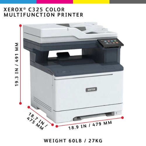 Xerox C325 A4 33ppm Wireless Duplex Copy/Print/Scan/Fax PS3 PCL5e/6 2 Trays Total 251 Sheets