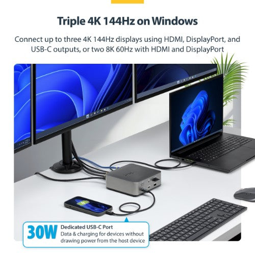 StarTech.com Thunderbolt 5 Universal Docking Station, Multi-Display Hub, 8K 60Hz or 4K 144Hz, 120Gbps Bandwidth Boost, 140W PD, 30W Phone Charging, USB 10Gbps, 2.5G LAN