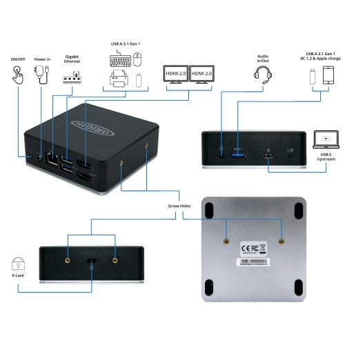 Origin Storage Docking Station USB-C/A with 85w Power Delivery (C to C/A Cable) with EU Cable