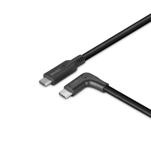 Lindy 0.5m USB 3.2 Straight USB-C to Right-Angled USB-C Cable, 10Gbps