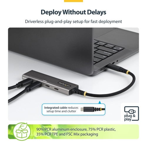 StarTech.com 4-Port USB-C Hub, 10Gbps, 100W PD Charging, 4x USB-C Ports, Overcurrent Protection, PCR Aluminum, For MacBook / Dell / ThinkPad / HP / iPad / Tablet