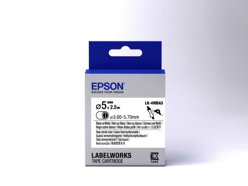Epson C53S654904/LK-4WBA5 Heat Shrink Tubes black on white 5mm x 2,5m for Epson LabelWorks 6-12mm/18mm/24mm