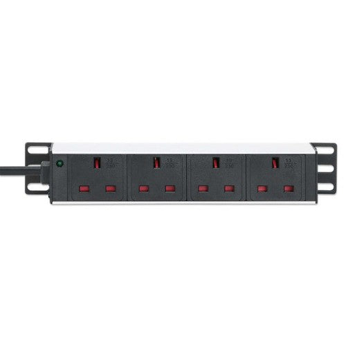 Intellinet 10" 1U PDU 4-way UK, With Indicator, Rackmount, Power Distribution Unit, UK 3-pin outlets, 3m power cord, output