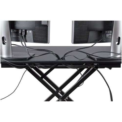 StarTech.com Corner Sit Stand Desk Converter with Keyboard Tray - Large Surface (35" x 21") - Height Adjustable Ergonomic Desktop/Tabletop Standing Workstation - Supports Dual Monitors - TAA