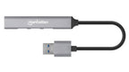 Manhattan USB-A 4-Port Hub, 4x USB-A Ports (1x 5 Gbps USB 3.2 Gen1 aka USB 3.0, 3 x 480 Mbps USB 2.0), Bus Powered, Aluminium, Space Grey, Three Year Warranty