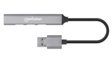 Manhattan USB-A 4-Port Hub, 4x USB-A Ports (1x 5 Gbps USB 3.2 Gen1 aka USB 3.0, 3 x 480 Mbps USB 2.0), Bus Powered, Aluminium, Space Grey, Three Year Warranty