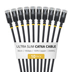 StarTech.com 30cm Black Ultra Slim Cat6A Ethernet Cable, 10 Pack, Snagless, FTP, Pure Bare Copper Wire, 34AWG Ultra Slim RJ45 Network Patch Cord, Individually Tested