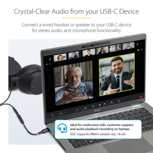 StarTech.com 5in (12.7cm) USB-C to 3.5mm TRRS Headphone/Headset Jack Audio Adapter, USB Type-C Aux Dongle, 32-bit DAC, Supports USB-C/Thunderbolt, Laptop/Phone/Tablet