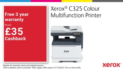 Xerox C325 A4 33ppm Wireless Duplex Copy/Print/Scan/Fax PS3 PCL5e/6 2 Trays Total 251 Sheets