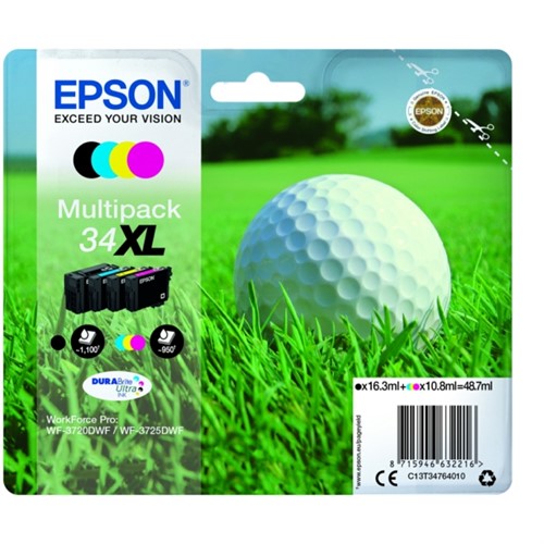 Epson C13T34764010/34XL Ink cartridge multi pack Bk,C,M,Y high-capacity 16,3ml + 3x10,8ml Pack=4 for Epson WF-3720