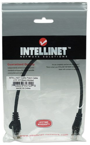 Intellinet Network Patch Cable, Cat5e, 0.25m, Black, CCA, U/UTP, PVC, RJ45, Gold Plated Contacts, Snagless, Booted, Lifetime Warranty