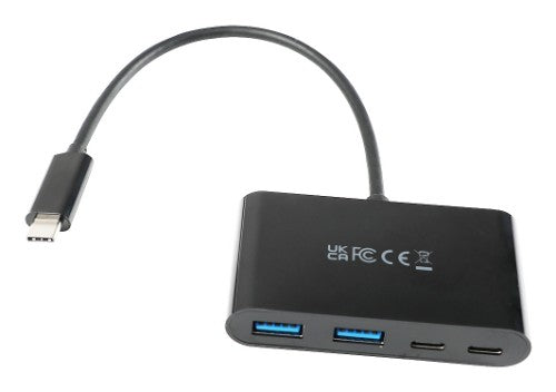 V7 USB-C Male to 2 x USB A Female, 2 x USB-C Female Hub USB 3.2 Gen1 5Gbps Black