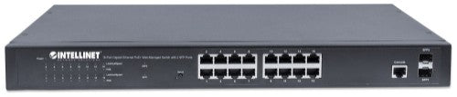 Intellinet 16-Port Gigabit Ethernet PoE+ Web-Managed Switch with 2 SFP Ports, IEEE 802.3at/af Power over Ethernet (PoE+/PoE) Compliant, 374 W, Endspan, 19" Rackmount (UK Power Cord)