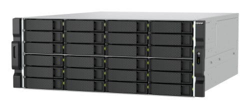 QNAP 4U 24-bay 3.5 SATA HDD NAS - AMD Ryzen 7000 series 8C16T (boost up to 5.3 GHz) - 32GB DDR5 non-ECC RAM (max. 128GB total) - 2x M.2 2280 PCIe Gen5 x2 slots for SSD cache - 2x 10GBASE-T + 2x 2.5 GbE RJ45 - 3 x PCIe Gen 4 expansion slots - 2 x 550W redu