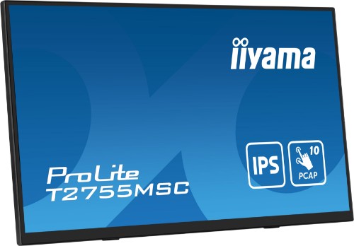 iiyama ProLite 27” Optical Bonded PCAP 10pt touchscreen monitor with IPS panel technology, edge-to-edge glass design, anti-fingerprint coating and a flexible stand
