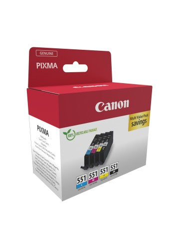 Canon 6509B016/CLI-551 Ink cartridge multi pack Bk,C,M,Y Blister 4x7ml Pack=4 for Canon Pixma IP 8700/IX 6850/MG 5450/MG 6350/MX 725