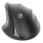 Manhattan Ergonomic Wireless Mouse, Right Handed, Adjustable 800/1200/1600dpi, 2.4Ghz (up to 10m), Six Button with Scroll Wheel, Combo USB=A and USB-C receiver, Black, AA battery (included), Three Year Warranty