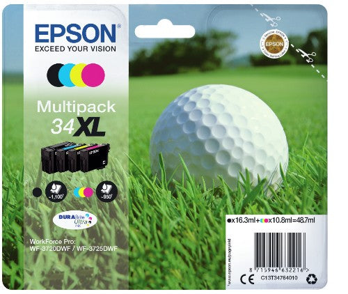 Epson C13T34764010/34XL Ink cartridge multi pack Bk,C,M,Y high-capacity 16,3ml + 3x10,8ml Pack=4 for Epson WF-3720