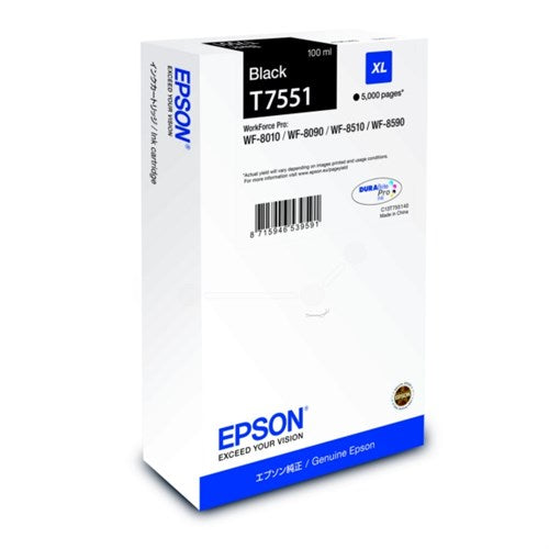 Epson C13T75514N/T7551 Ink cartridge black, 5K pages 100ml for Epson WF 6530/8090/8510
