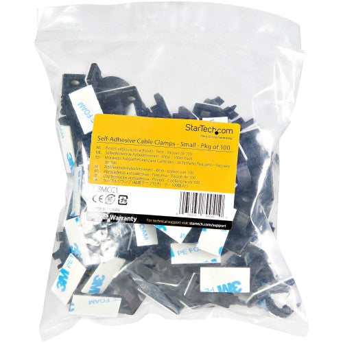 StarTech.com 100 Adhesive Cable Management Clips Black - Network/Ethernet/Office Desk/Computer Cord Organizer - Sticky Cable/Wire Holders - Nylon Self Adhesive Clamp UL/94V-2 Fire Rated - TAA
