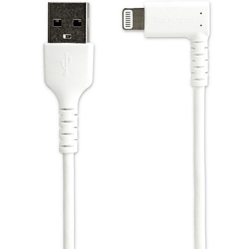 StarTech.com 3ft (1m) Durable USB A to Lightning Cable - White 90° Right Angled Heavy Duty Rugged Aramid Fiber USB Type A to Lightning Charging/Sync Cord - Apple MFi Certified - iPhone