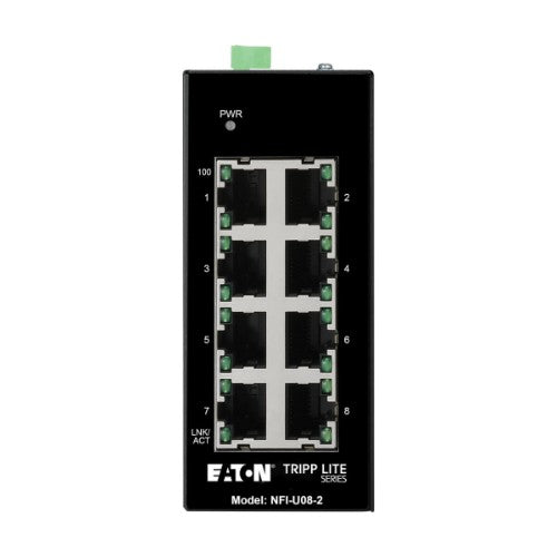 Tripp Lite NFI-U08-2 8-Port Unmanaged Industrial Ethernet Switch - 10/100 Mbps, Ruggedized, -40° to 75°C, DIN Mount
