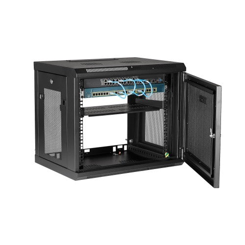 StarTech.com 2-Post 9U Wall Mount Network Cabinet with 1U Shelf, 19" Wall-Mounted Server Rack for Data / Networking / AV / Electronics / Computer Equipment, Small Vented Rack Enclosure