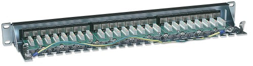 Intellinet Patch Panel, Cat6, FTP, 24-Port, 1U, Shielded, 90° Top-Entry Punch-Down Blocks, Black