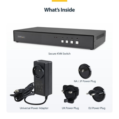 StarTech.com Secure 4-Port KVM Switch, DisplayPort, 4K 60Hz, NIAP 4.0 Desktop KVM, Metal Housing, Made in the USA