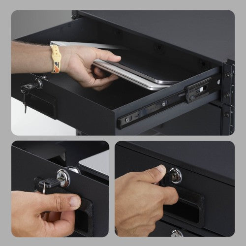 StarTech.com 2U Steel Lockable 19in Rackmount Drawer for AV, Network, Server Cabinets, 22lb (10kg) Capacity, Rear Cable Pass-through Holes, Keys Included