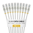 StarTech.com 50cm Gray Slim CAT6 Cable, 10 Pack, Snagless, 100W PoE, UTP, LSZH, 28AWG Pure Bare Copper Wire, Slim RJ45 Network Patch Cord w/Strain Reliefs, Individually Tested
