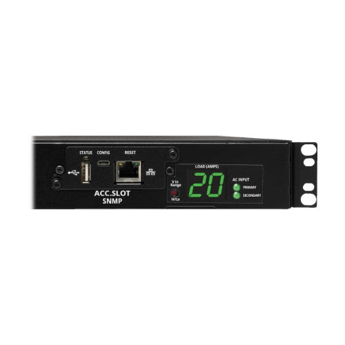 Eaton PDUMH20HVATNET 3.8kW Single-Phase Switched Automatic Transfer Switch PDU, Two 200-240V C20 Inlets, 8 C13 & 2 C19 Outputs, 1U, TAA