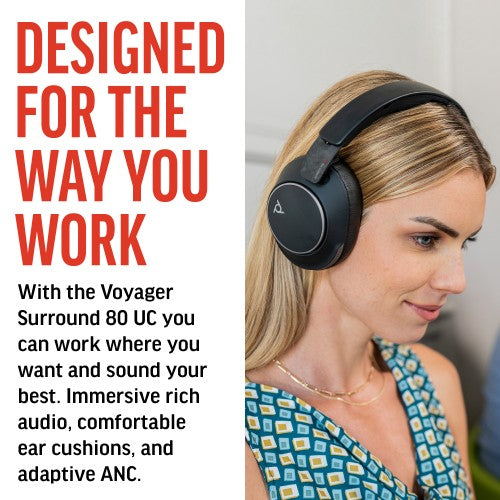 HP Poly Voyager Surround 80 UC USB-C Headset +USB-C/A Adapter