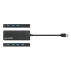 Manhattan USB-A Dock/Hub, Ports (x7): USB-A (x7), 5 Gbps (USB 3.2 Gen1 aka USB 3.0), External Power Supply Not Needed, Cable 15cm, SuperSpeed USB, Black, Three Year Warranty