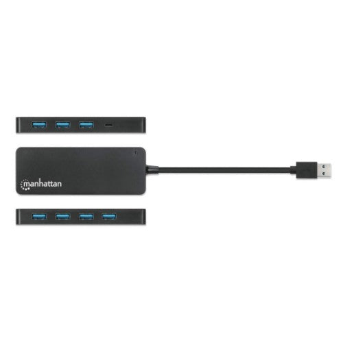 Manhattan USB-A Dock/Hub, Ports (x7): USB-A (x7), 5 Gbps (USB 3.2 Gen1 aka USB 3.0), External Power Supply Not Needed, Cable 15cm, SuperSpeed USB, Black, Three Year Warranty