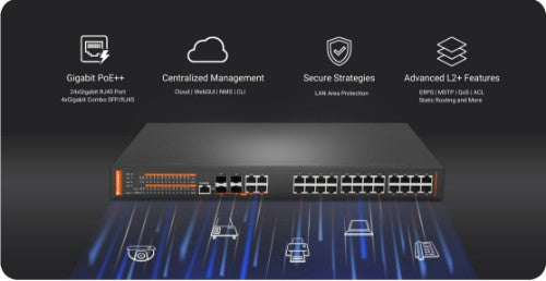 SilverNet SIL 534C24MP network switch Managed L2+ Gigabit Ethernet (10/100/1000) Power over Ethernet (PoE) 19U Black