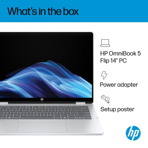 HP OmniBook 5 Flip 2-in-1 Laptop 14-fp0001nax Intel® Core™ i5 i5-1334U 35.6 cm (14") Touchscreen 2K 16 GB LPDDR5-SDRAM 512 GB SSD Wi-Fi 6 (802.11ax) Windows 11 Home Silver