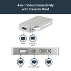StarTech.com USB C Multiport Video Adapter with HDMI, VGA, Mini DisplayPort or DVI - USB Type C Monitor Adapter to HDMI 1.4 or mDP 1.2 (4K) - VGA or DVI (1080p) - Silver Aluminum