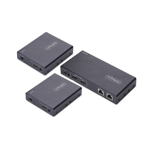 StarTech.com 2-Port HDMI Extender and Splitter Over CAT6, 4K 60Hz, Up to 230ft (70m), 1x2 HDMI over Ethernet Distribution Kit with IR and Power Over Cable