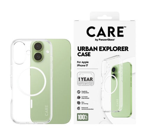 PanzerGlass CARE by ® Flagship Case Transparent Urban Explorer w. White MagSafe iPhone 17
