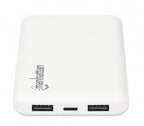Manhattan Power Bank, 10000 mAh, Output: 2x USB-A (2.1A & 1A), Input: USB-C & Micro-USB (both 2A), White, One Year Warranty