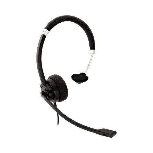V7 Deluxe Mono Headset, boom mic, Adjustable Headband for PC, Mac, Laptop Computer, Chromebook, Black, 3.5mm connector