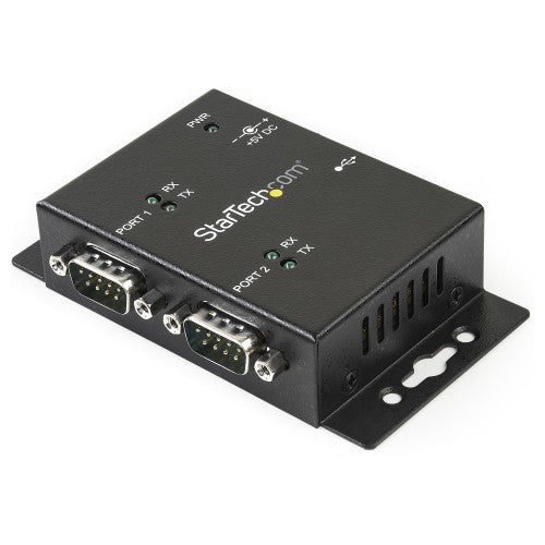 StarTech.com 2 Port Industrial Wall Mountable USB to Serial Adapter Hub with DIN Rail Clips - TAA