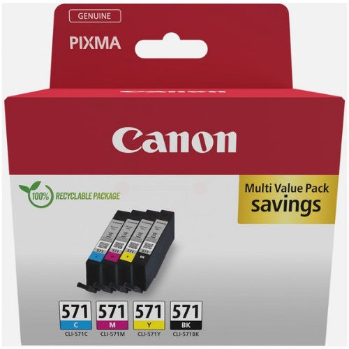 Canon 0386C005/CLI-571 Ink cartridge multi pack Bk,C,M,Y, 4x1.11K pages ISO/IEC 24711 7ml Pack=4 for Canon Pixma MG 5750/7750