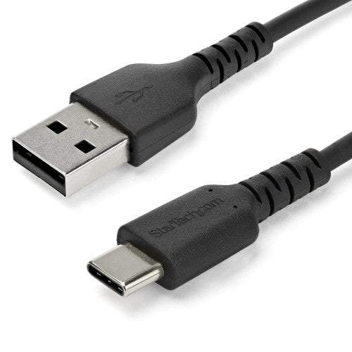 StarTech.com 3ft (1m) USB-A to USB-C Fast Charging Cable, Rugged, Charge & Sync, 3A, USB 2.0, Black TPE Jacket and Aramid Fiber - USB Charging Cord