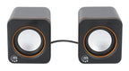 Manhattan 2600 Series Speaker System, Two Speakers, Black/Orange, USB for Stereo Audio and Power, Output: 2x 3W, Decent Sound, Integrated rotary volume control, USB-C/USB-A Adapter, Cable 1.4m, Three Year Warranty
