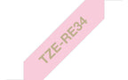 Brother TZE-RE34 DirectLabel gold on pink non adhesive textil 12mm x 4m for Brother P-Touch TZ 3.5-18mm/6-12mm/6-18mm/6-24mm/6-36mm