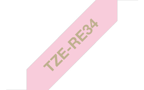 Brother TZE-RE34 DirectLabel gold on pink non adhesive textil 12mm x 4m for Brother P-Touch TZ 3.5-18mm/6-12mm/6-18mm/6-24mm/6-36mm