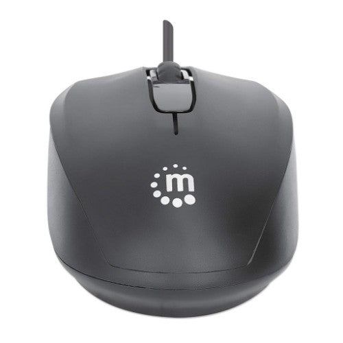 Manhattan Comfort II USB Wired Mouse, Black, 1000dpi, USB-A, Optical, Ambidextrous, Portable/Compact, Three Button with Scroll Wheel, Three Year Warranty